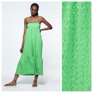 Zara Green Cotton Sun Dress Crinkle Tissue Fabric